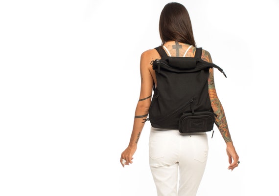 PITCH BLACK Backpack Canvas Unisex Crossbody Convertible Messenger Bag