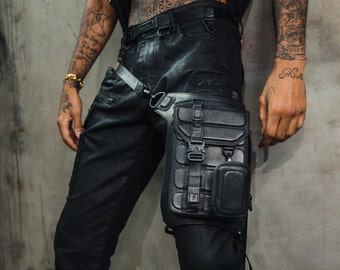 Tech3 Tactical Thigh Bag Arm Holster, and Crossbody Bag | Techwear Bag, Leg Holster, Belt Bag, Hip bag, Festival Bag, Cyberpunk Bag