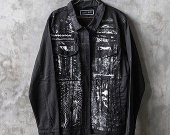 Art City 23: Black Denim Mens Jean Jacket with hand painted art