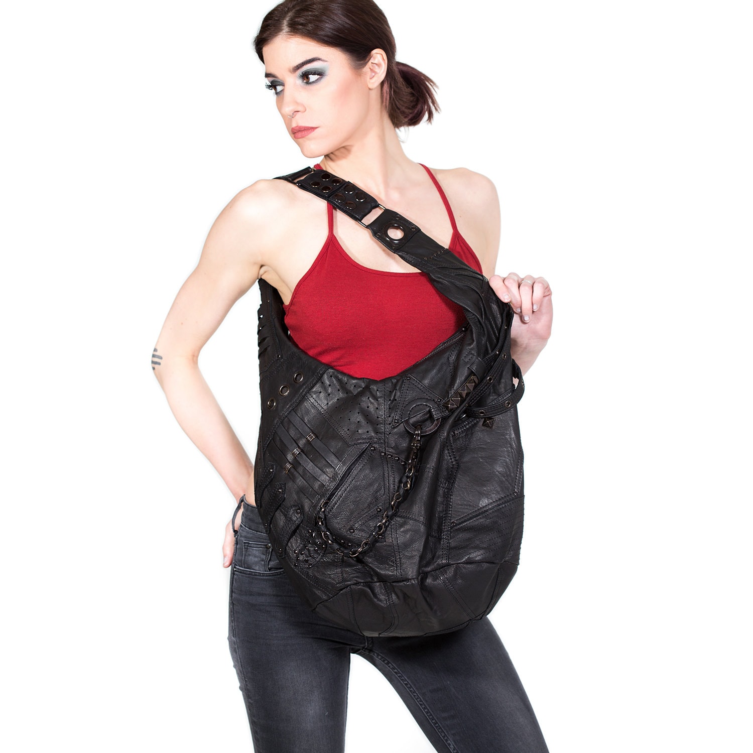 NINJA ASSASSIN Big Black Leather Hobo Bag