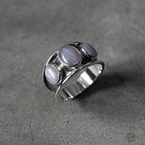 Tri Blue Lace Agate Sterling Silver Ring