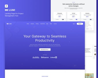 Lumi - Página de destino para herramienta de gestión de proyectos, plantilla de Figma, diseño de interfaz de usuario, prototipo de alta fidelidad