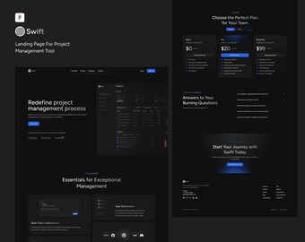 Swift - Landing Page für Projektmanagement-Tool, Figma-Vorlage, UI-Design, High Fidelity Prototyp