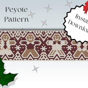 May include: A Peyote pattern beading design featuring a geometric pattern of brown, white, and beige beads. The design is labeled "Peyote Pattern" and "Instant Download".