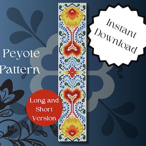 Peut inclure: Un motif de tissage de perles en point de peyote coloré avec un motif floral. Le motif est disponible en version longue et courte. Téléchargement instantané.