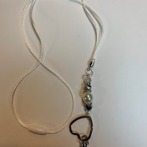 Pretty Lanyard with  white and silver and clear beads