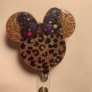 Retractable Badge ID reel holder - leopard print Minnie mouse