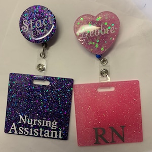 Retractable Name Badge With Title Card. Handmade with Resin