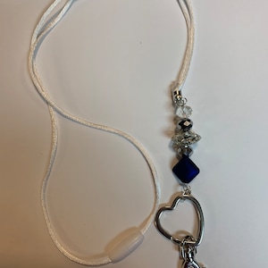 Pretty Lanyard with  blue and silver and clear beads