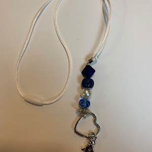 Pretty Lanyard with  blue and silver and white beads