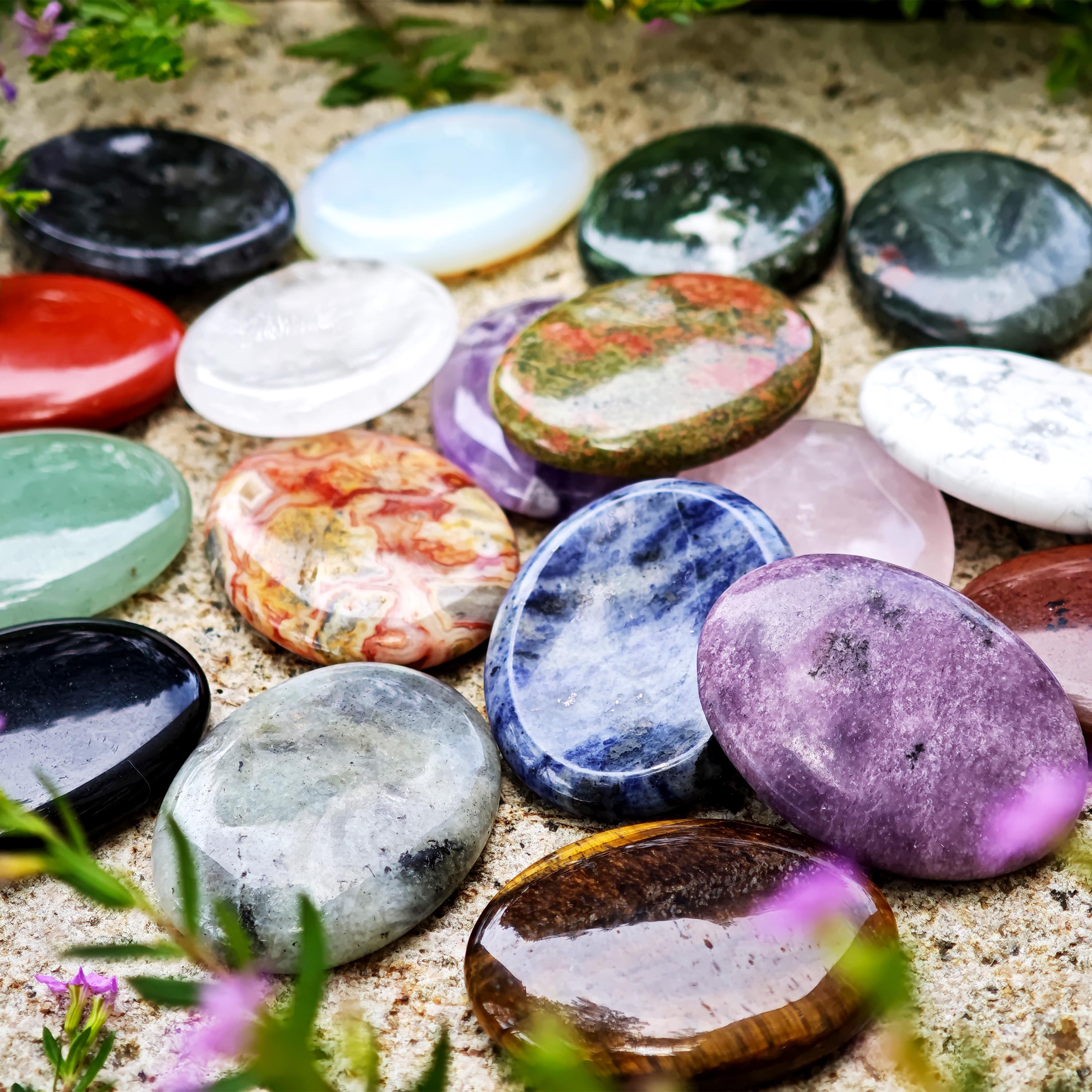 Natural Crystal Worry Stone,Stress Relief Palm Stone,Healing Gemstone Pocket Stone,Reiki Healing Crystal,Anxiety Relief Crystal Gift