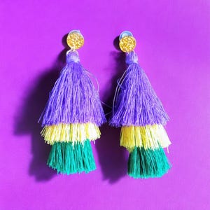 Mardi Gras Kwastje Oorbellen 3-laags Dangle Drop Oorbellen Carnaval Sieraden