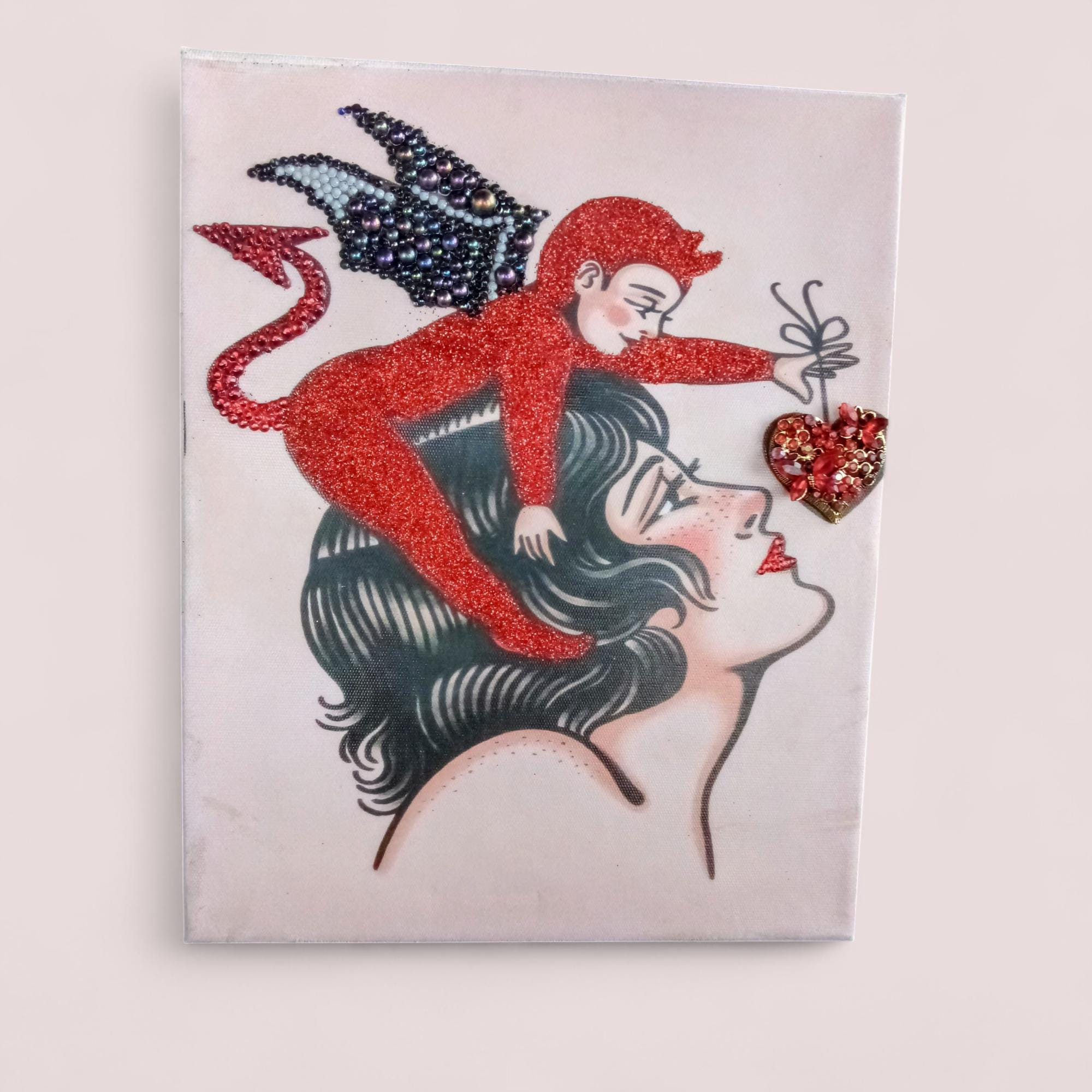 Valentine Gift Love is Evil Print, Vintage Devil Art, Gothic Maximalist Wall Decor, Unique Boho Eclectic Wall Art
