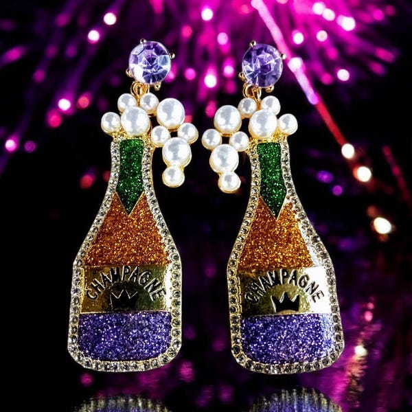 Champagne Bottle Earrings For Women - Crystal Dangle Earrings, New Year's Gift For Teens & Girls - View #3