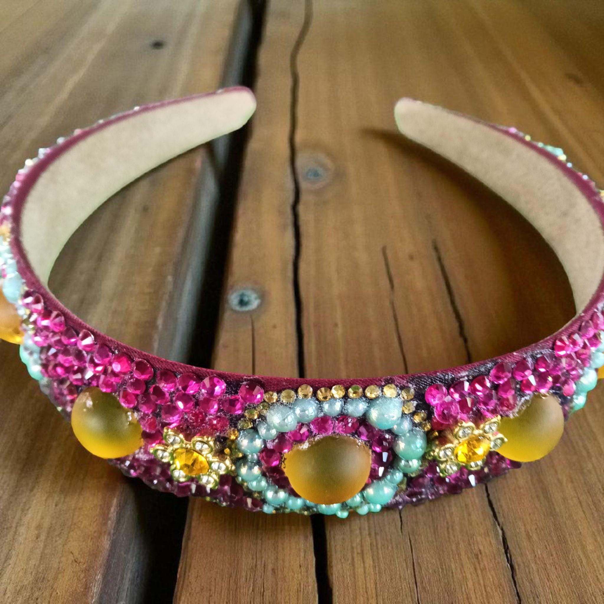 Fuchsia Rhinestone Headband: Crystal Jeweled Wedding  display picture 2