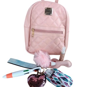 Mochila acolchoada para meninas, mini mochila rosa, conjunto de chaveiros, bolsa de presente para crianças pequenas