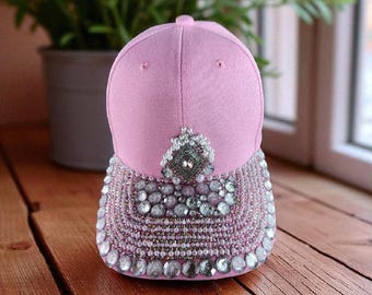 Pink and Silver Rhinestone Cap NY Rhinestone Pink Hat: Custom Baseball Cap - Etsy main image 2