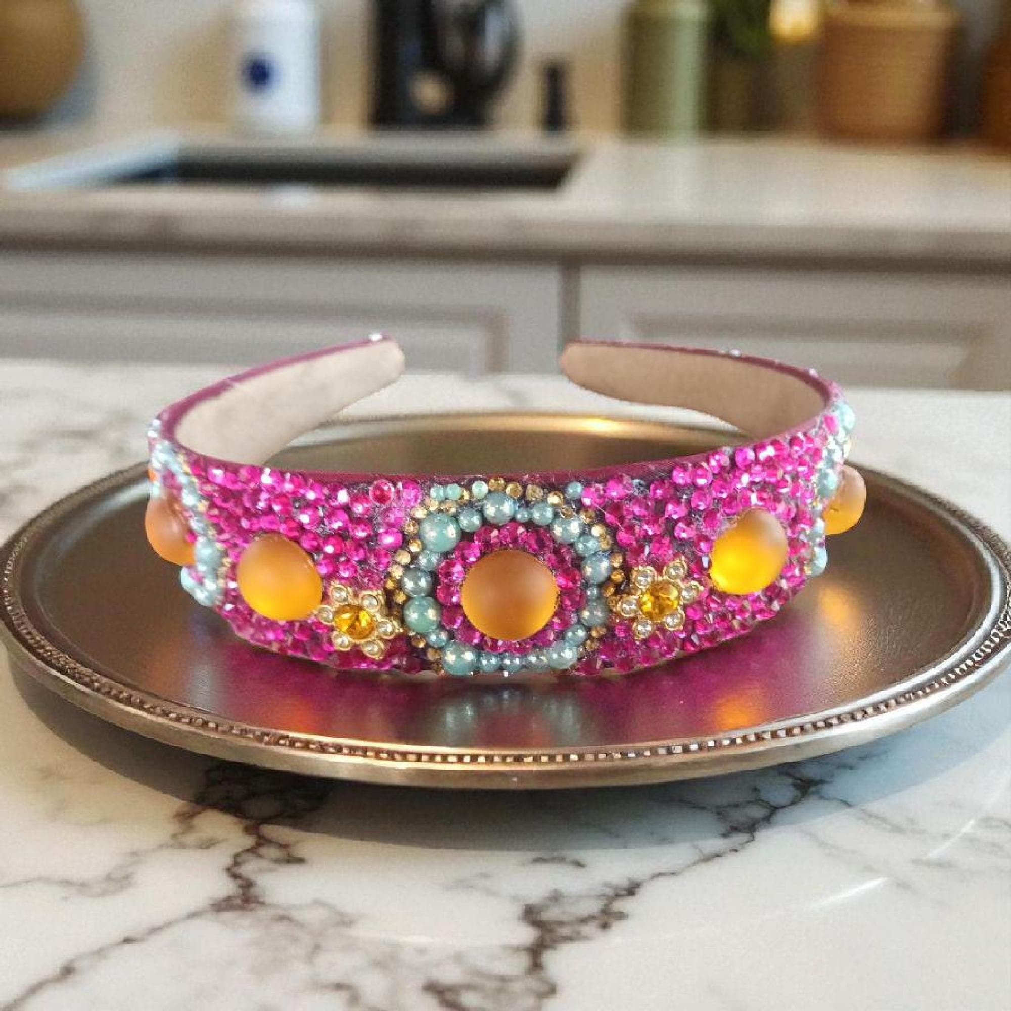 Fuchsia Rhinestone Headband: Crystal Jeweled Wedding 
