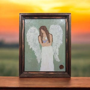 Engel Wandbild - Originales Mutter Engel Gemälde, gerahmtes spirituelles Dekor Geschenk