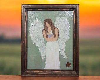 Angel Wall Art – Original Mother Angel Painting, Framed Spiritual Decor Gift