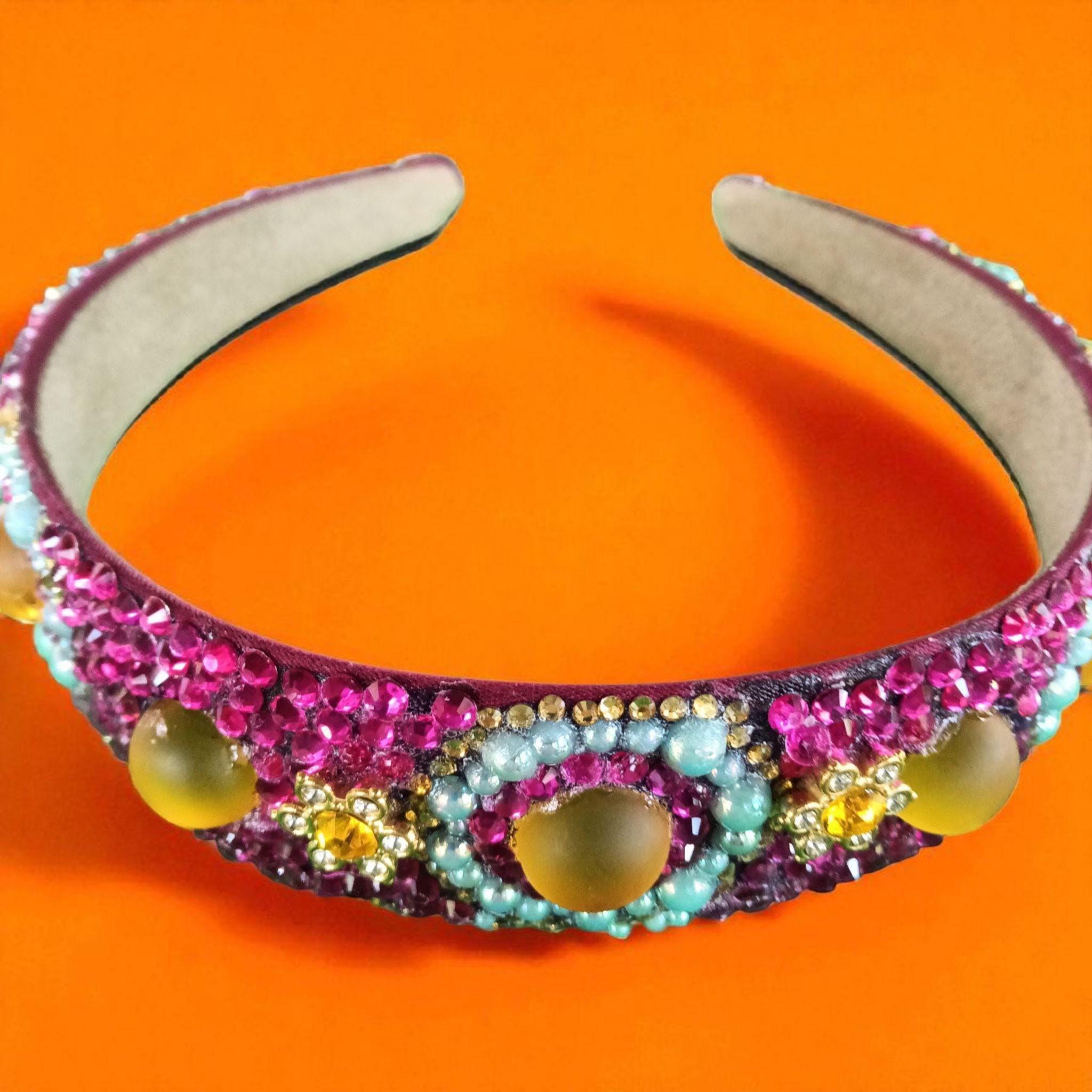 Fuchsia Rhinestone Headband: Crystal Jeweled Wedding 