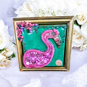 Flamingo Jewelry Art Framed Jewelry Art Original Art Pink Flamingo Picture