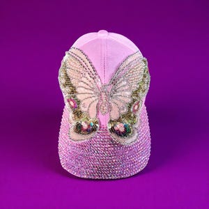 Pink Rhinestone Butterfly Hat: Sparkly Bling Baseball Cap