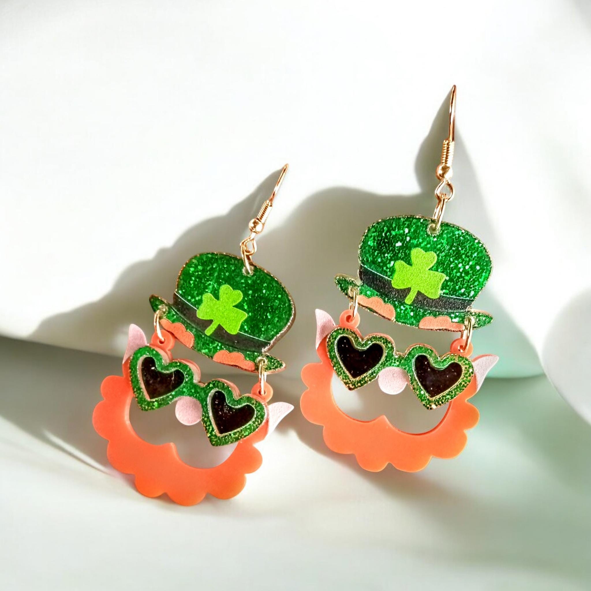 Orecchini A Trifoglio Per San Patrizio | Pendenti In Finta Pelle Con Leprechaun | Gioielli Irlandesi Celtici Con Sacchetto Regalo | Ipoallergenici