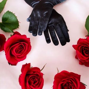 Opera Gloves Satin Long Black | Elegant Opera Length Gloves for Weddings, Proms, Parties & Formal Occasions