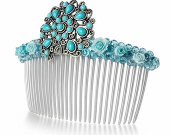 Turkooisblauwe decoratieve haarkam