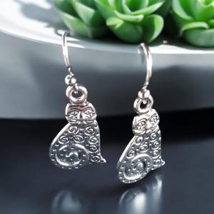 Cat Jewelry Silver Dangle Earrings | Cat Lover Gift, Boho Style, Lightweight Costume Earrings