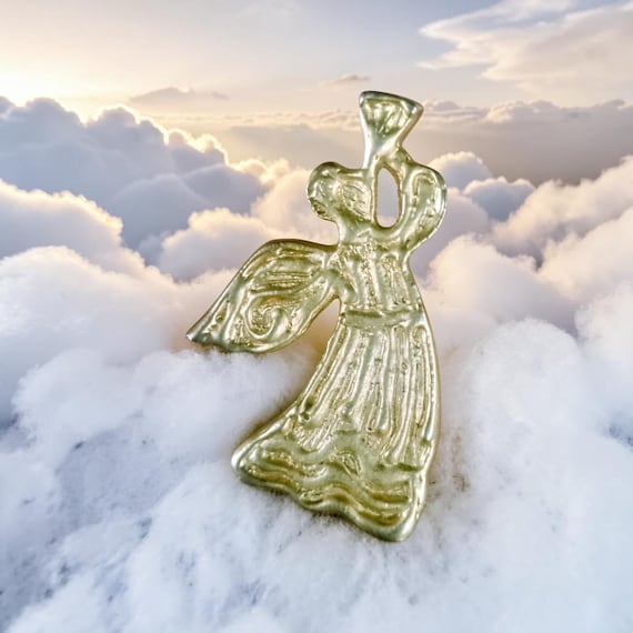 Gold Tone Angel Brooch with Trumpet Design