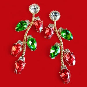 Christmas Earrings: Festive Rhinestone String Light Dangles in Vibrant Red & Green