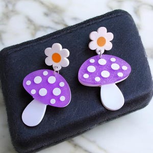 Mushroom Earrings - Nature-Inspired Acrylic Post and Dangle Jewelry for Women