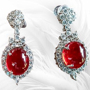 Red Oval PROM Earrings - Handmade Dangle Jewelry for Women with Sparkling Rhinestones