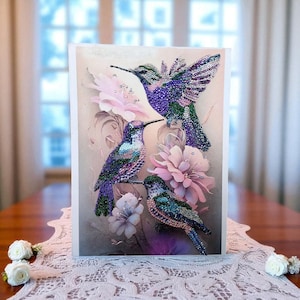Rhinestone Hummingbird Picture: Mixed Media Mosaic Art