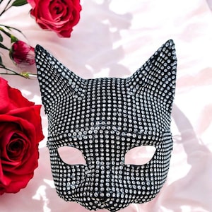 Rhinestone Cat Masquerade Mask: Handmade Costume Accessory