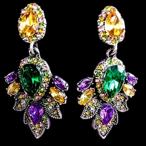 Mardi Gras Rhinestone Earrings Sparkling New Orleans Festival Jewelry Dangle Earrings