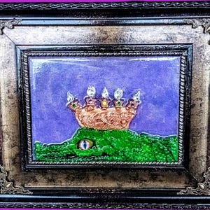 Mardi Gras Alligator Art: Jeweled Crown, Framed Mosaic Assemblage