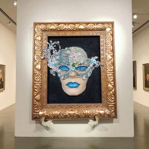 Mardi Gras Mask Wall Art: Rhinestone Plaster Face Sculpture