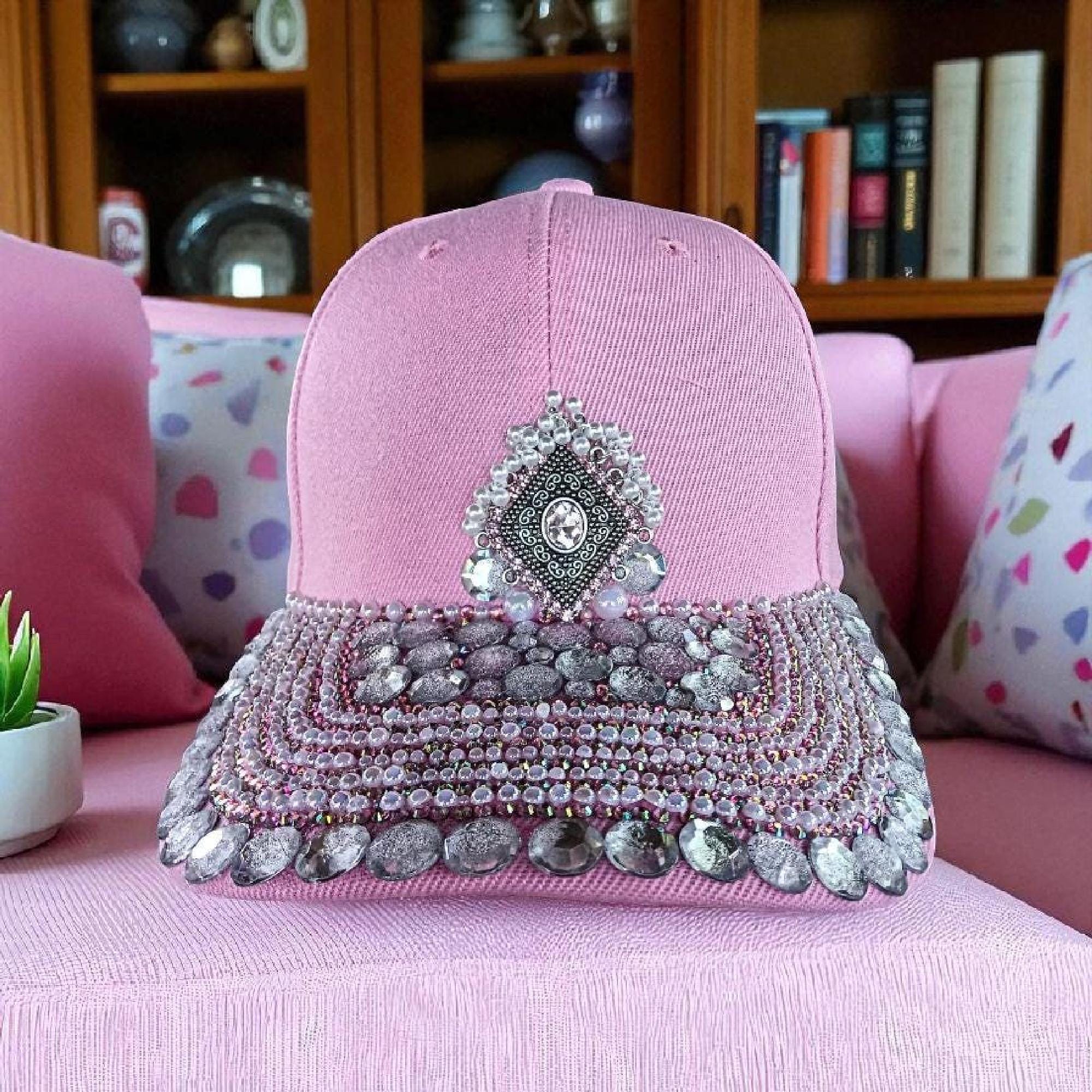 Rhinestone Baseball Cap and Earring Set: Pink Sparkly Bling 