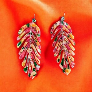Tangerine leaf tassel dangle earrings colorful handmade acrylic earrings