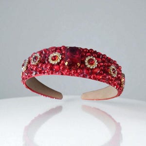 Rhinestone Headband for Women – Red Jeweled Wedding, Prom & Pageant Hair Accessory
