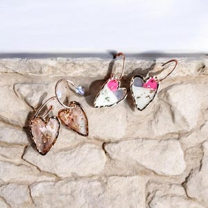 Heart Earrings Dried Flower and Gold Fleck Pendant Earrings Valentine's Day Jewelry
