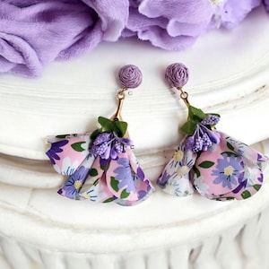 Handmade Floral Dangle Earrings: Lavender Boho Statement Jewelry