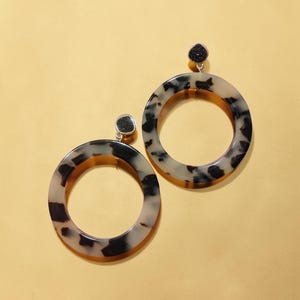 Vintage Lucite Tortoise Hoop Black Sugar Fix Pierced Earrings