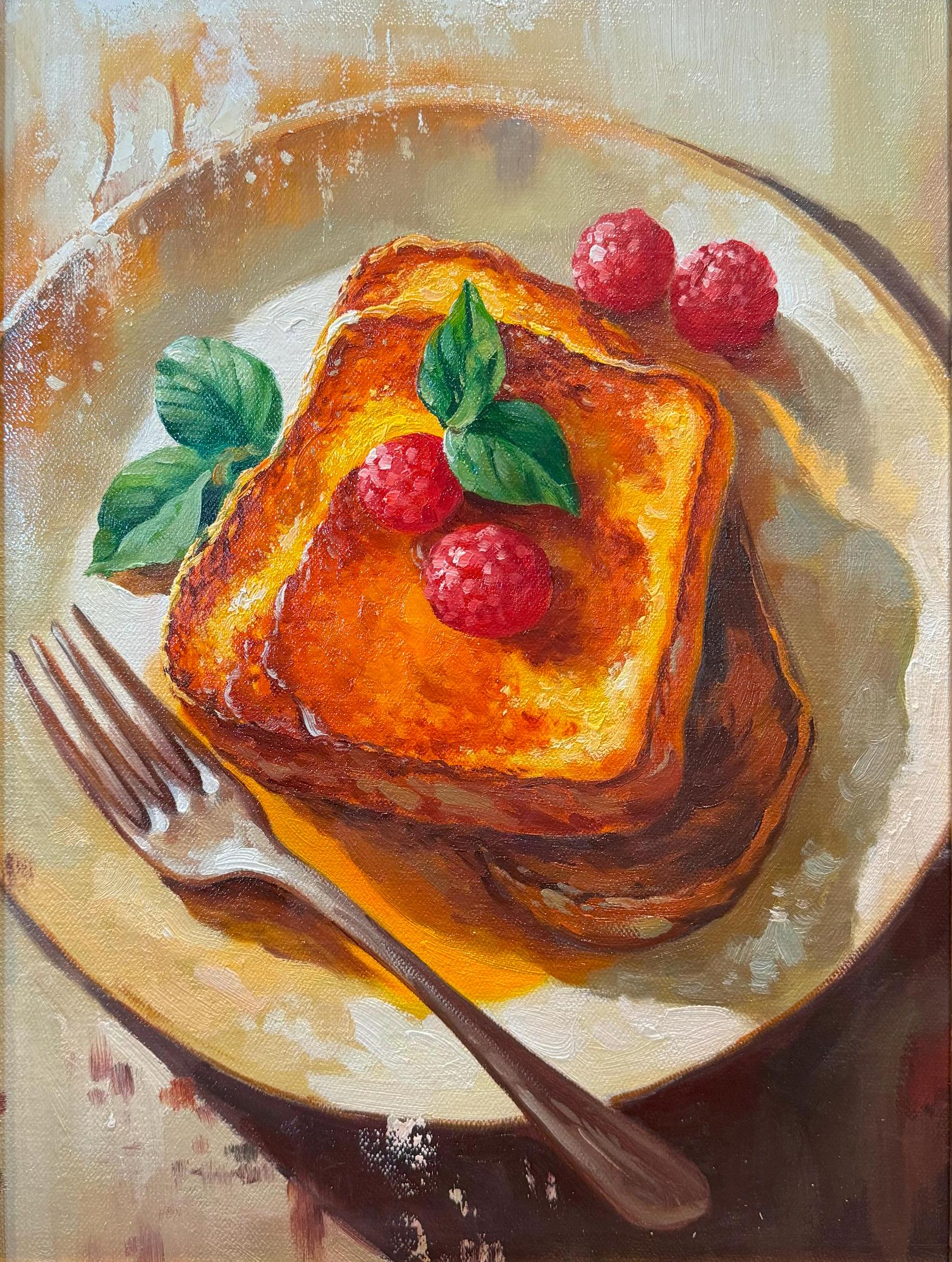 Framed French Toast Oil Painting: Rustic Kitchen Wall Art