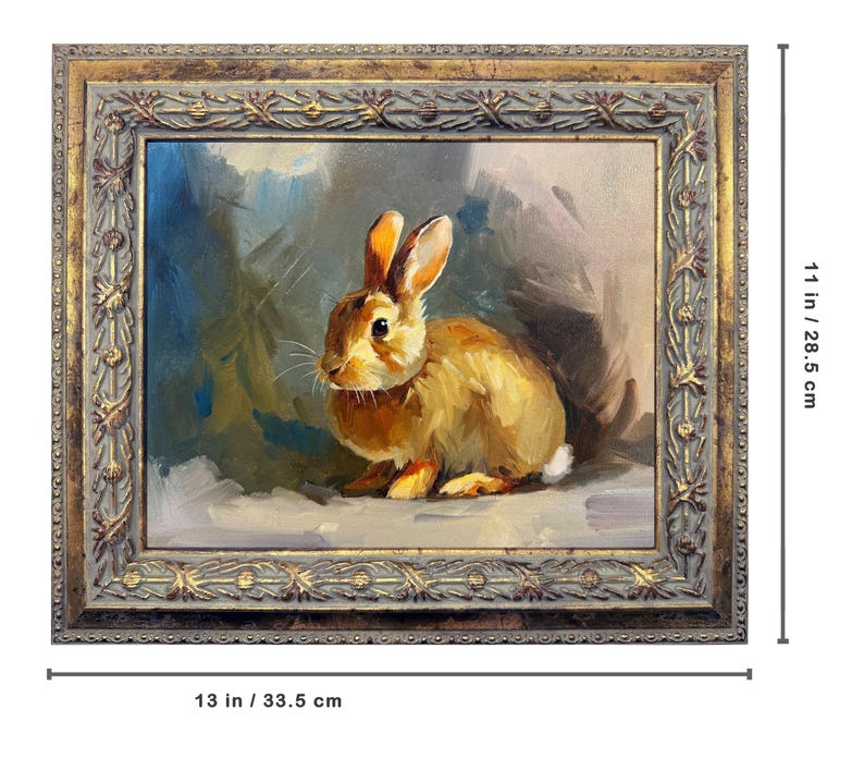 Measuring Picture Frame Rabbit Framed Bunny Oil Painting | Original Farmhouse Nursery Wall Art - Etsy