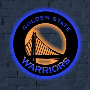 Decoración de pared con luz LED de los Golden State Warriors: letrero de neón de baloncesto personalizado para regalo de fanáticos de los deportes: decoración de pared de la NBA: decoración del hogar iluminada