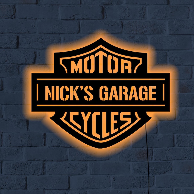 Personalized LED Motorcycle Garage Sign: Custom Name, Laser-cut MDF - Etsy